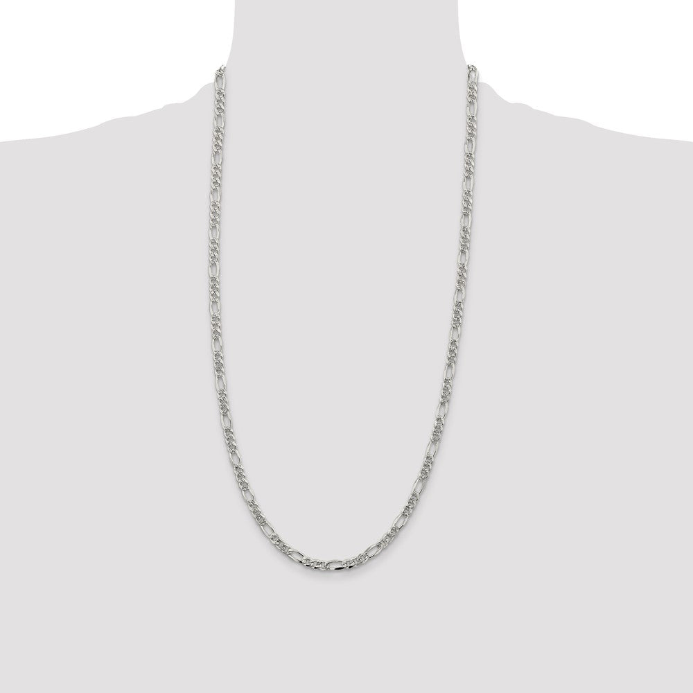 Sterling Silver 4.3mm Pav Flat Figaro Chain