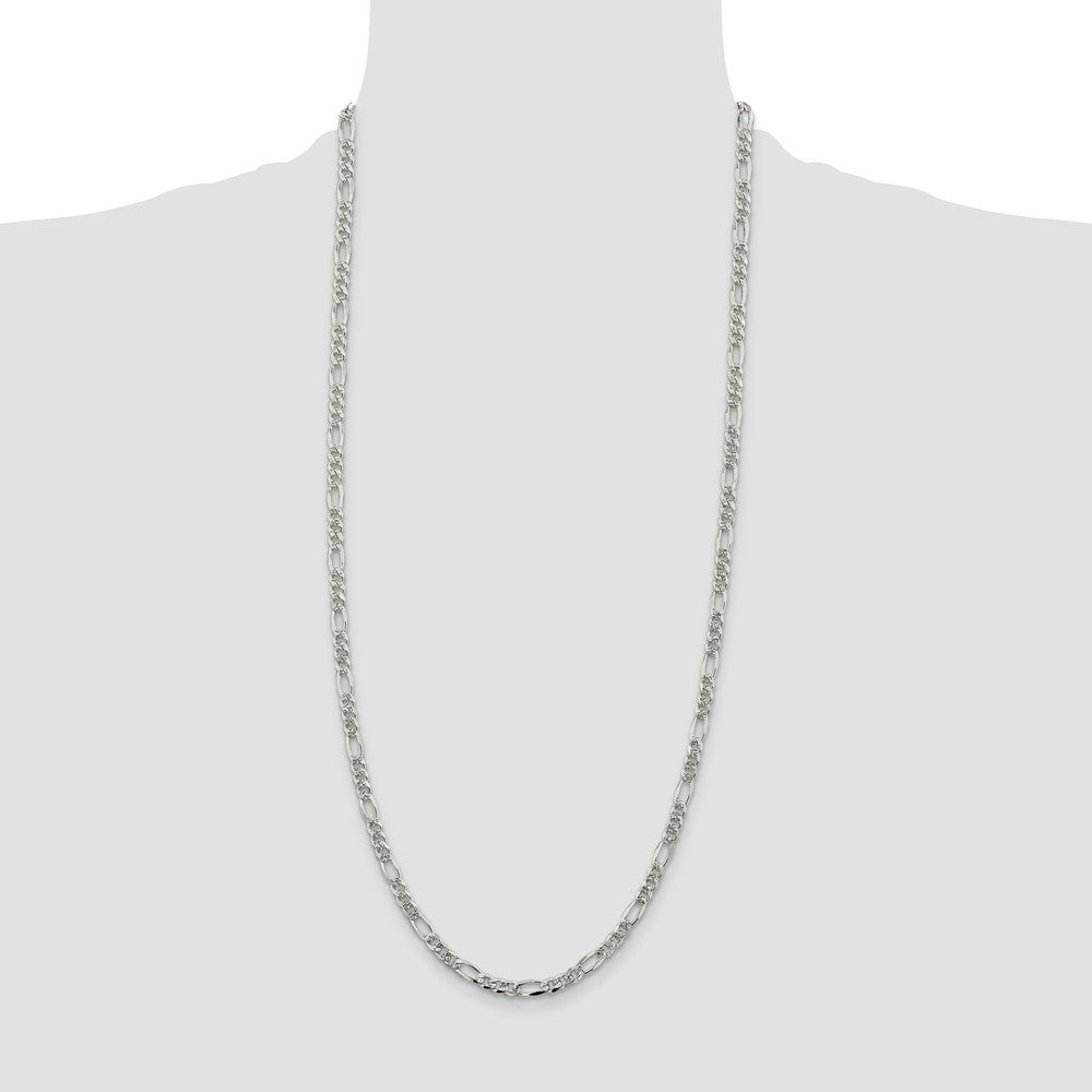 Sterling Silver 4.3mm Pav Flat Figaro Chain