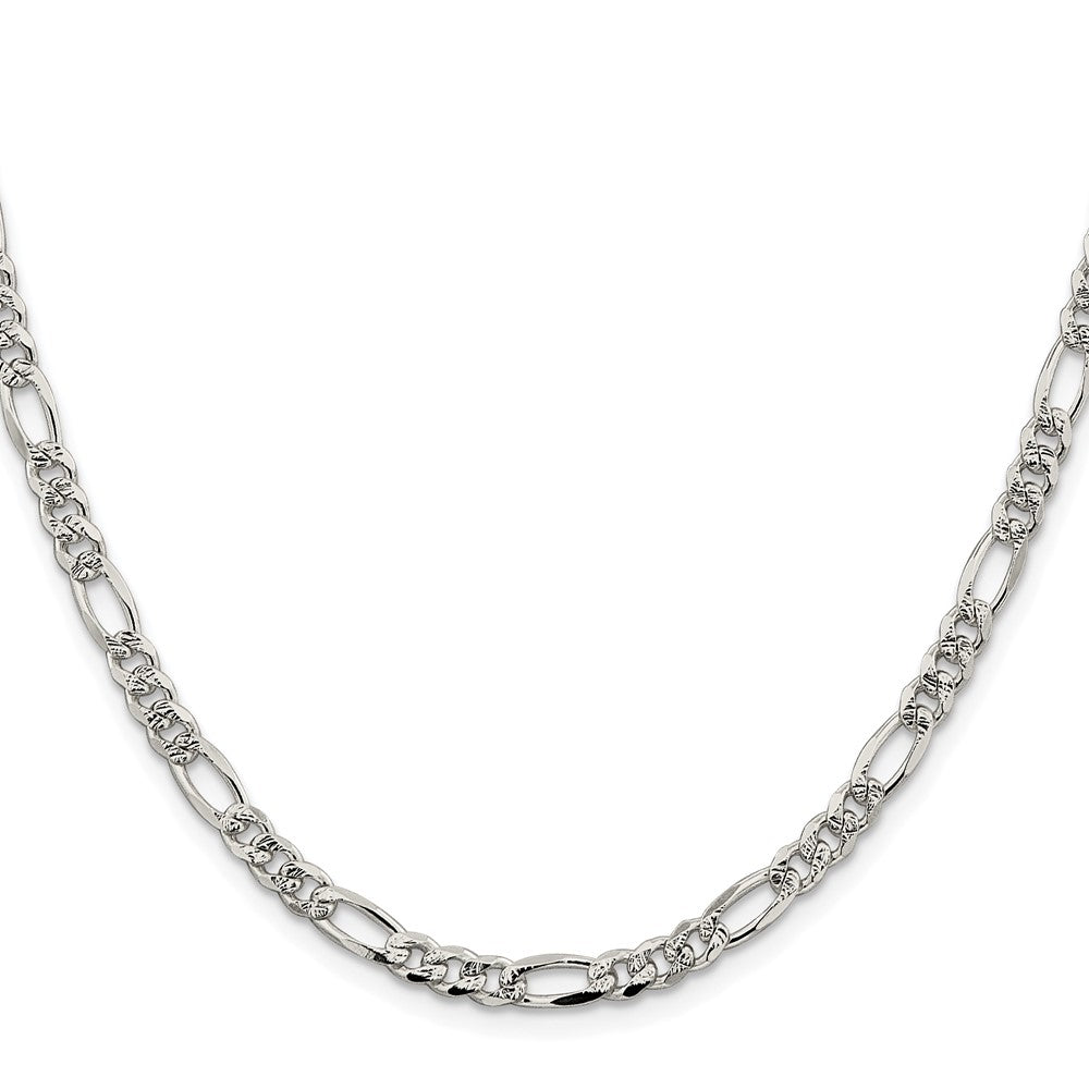 Sterling Silver Rhodium-plated 4.3mm Pav Flat Figaro Chain