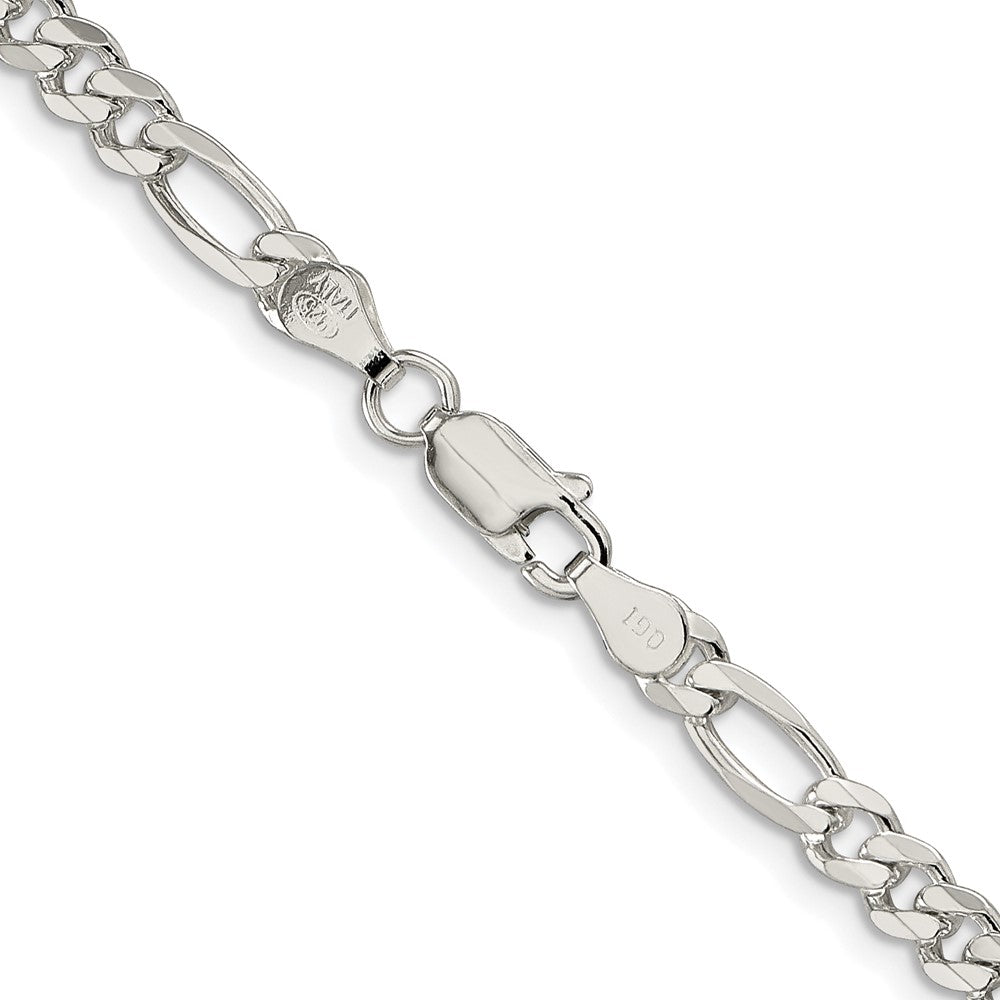 Sterling Silver Rhodium-plated 4.3mm Pav Flat Figaro Chain