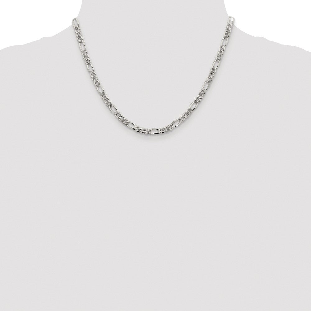 Sterling Silver Rhodium-plated 4.3mm Pav Flat Figaro Chain