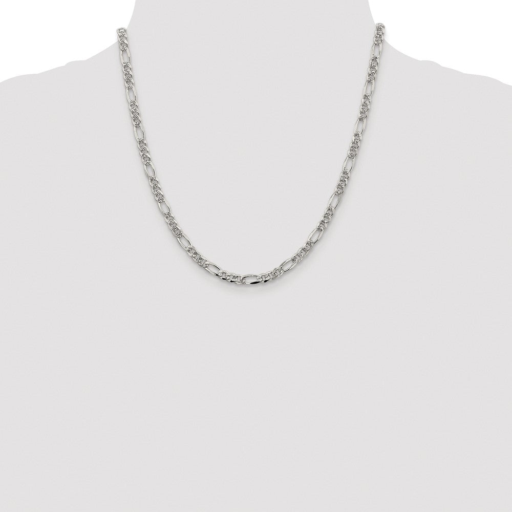 Sterling Silver Rhodium-plated 4.3mm Pav Flat Figaro Chain