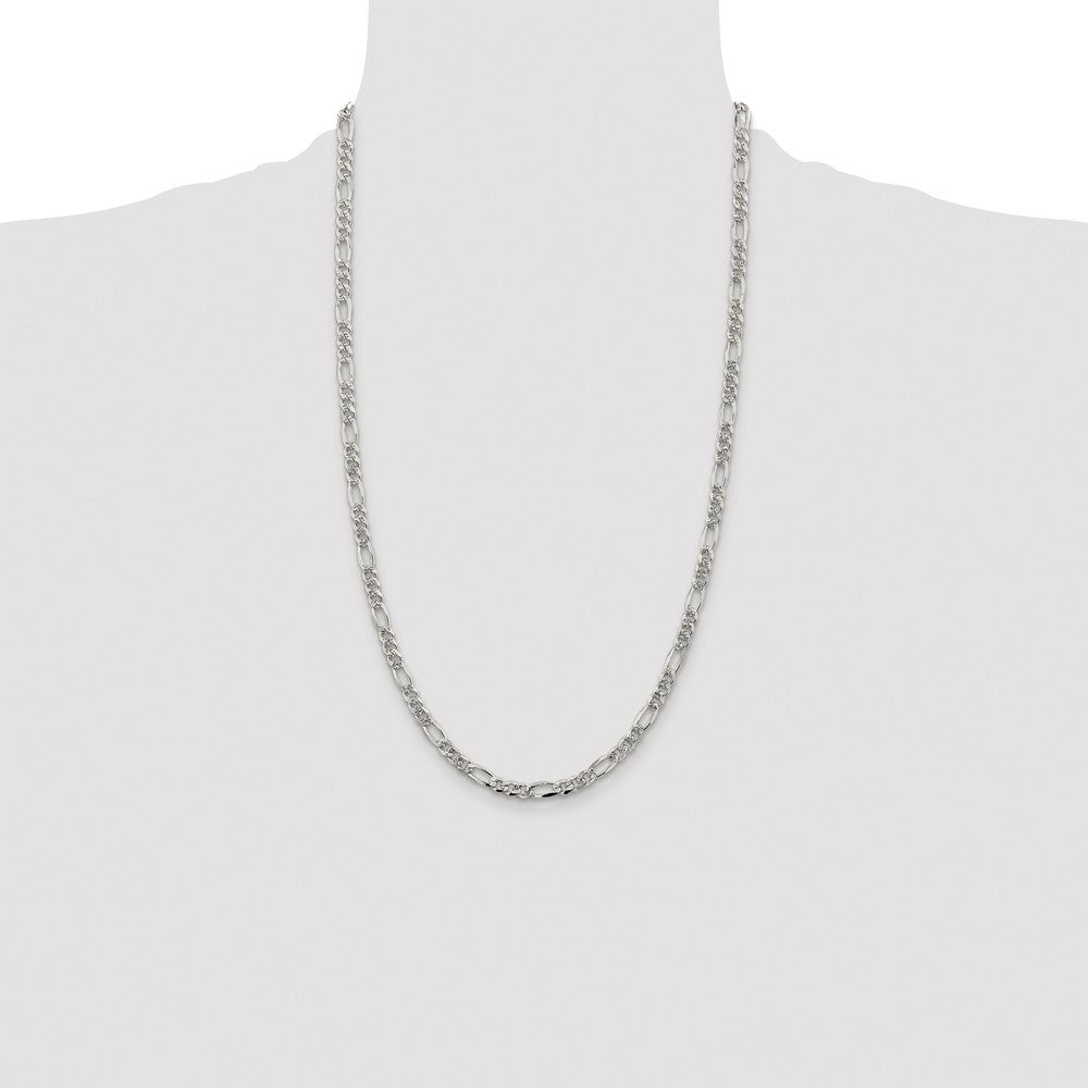 Sterling Silver Rhodium-plated 4.3mm Pav Flat Figaro Chain