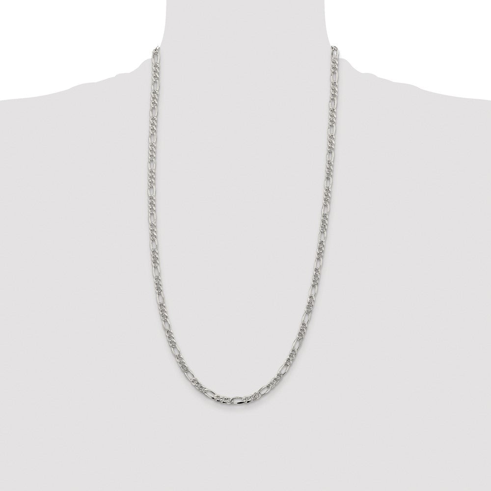 Sterling Silver Rhodium-plated 4.3mm Pav Flat Figaro Chain