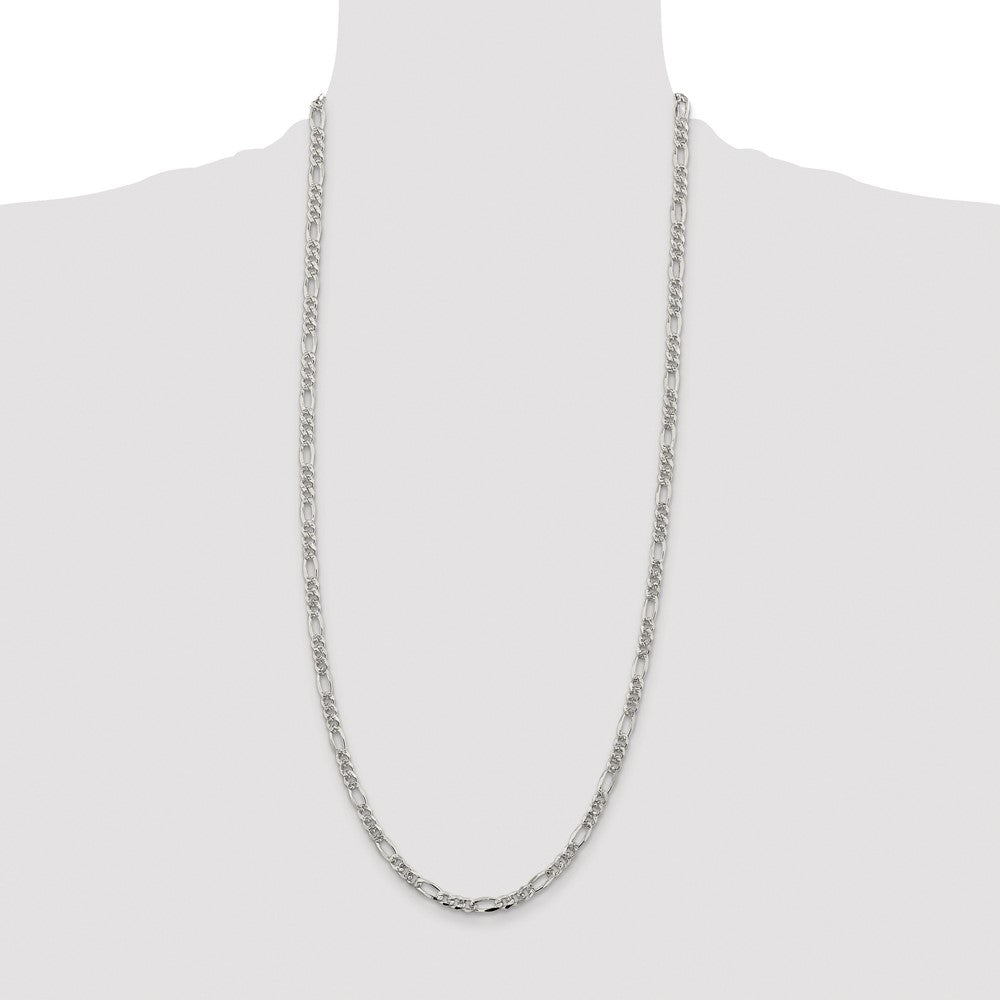 Sterling Silver Rhodium-plated 4.3mm Pav Flat Figaro Chain