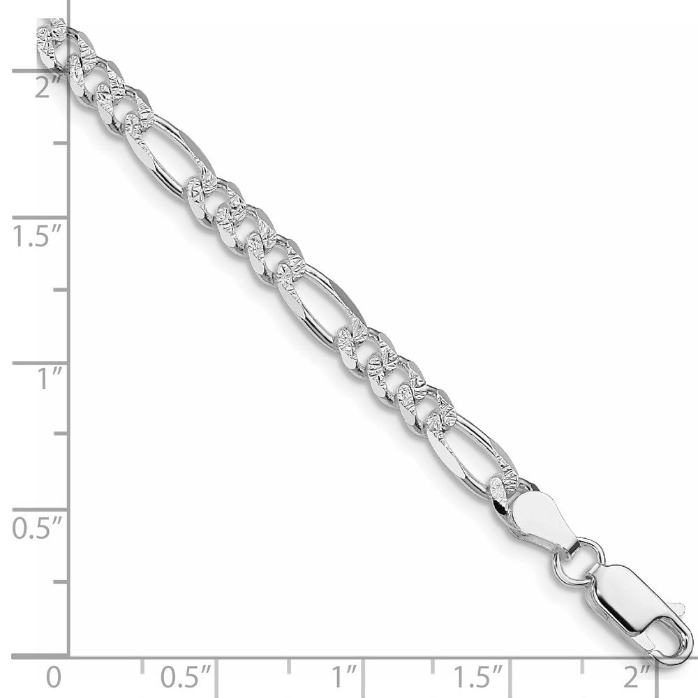 Sterling Silver Rhodium-plated 4.3mm Pav Flat Figaro Chain