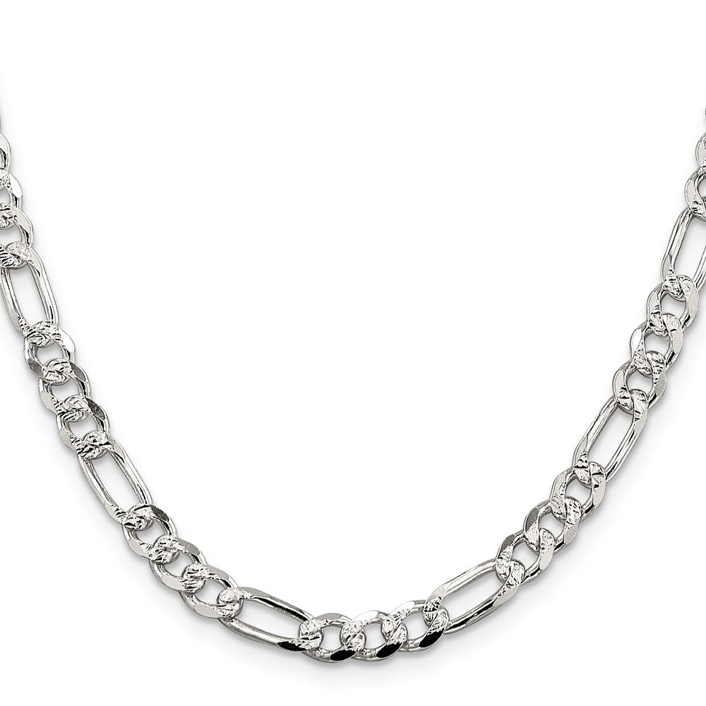 Sterling Silver 5.5mm Pav Flat Figaro Chain