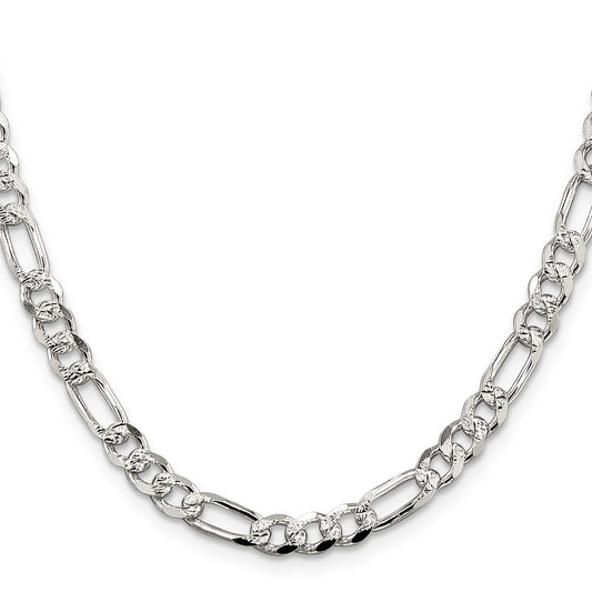 Sterling Silver 5.5mm Pav Flat Figaro Chain