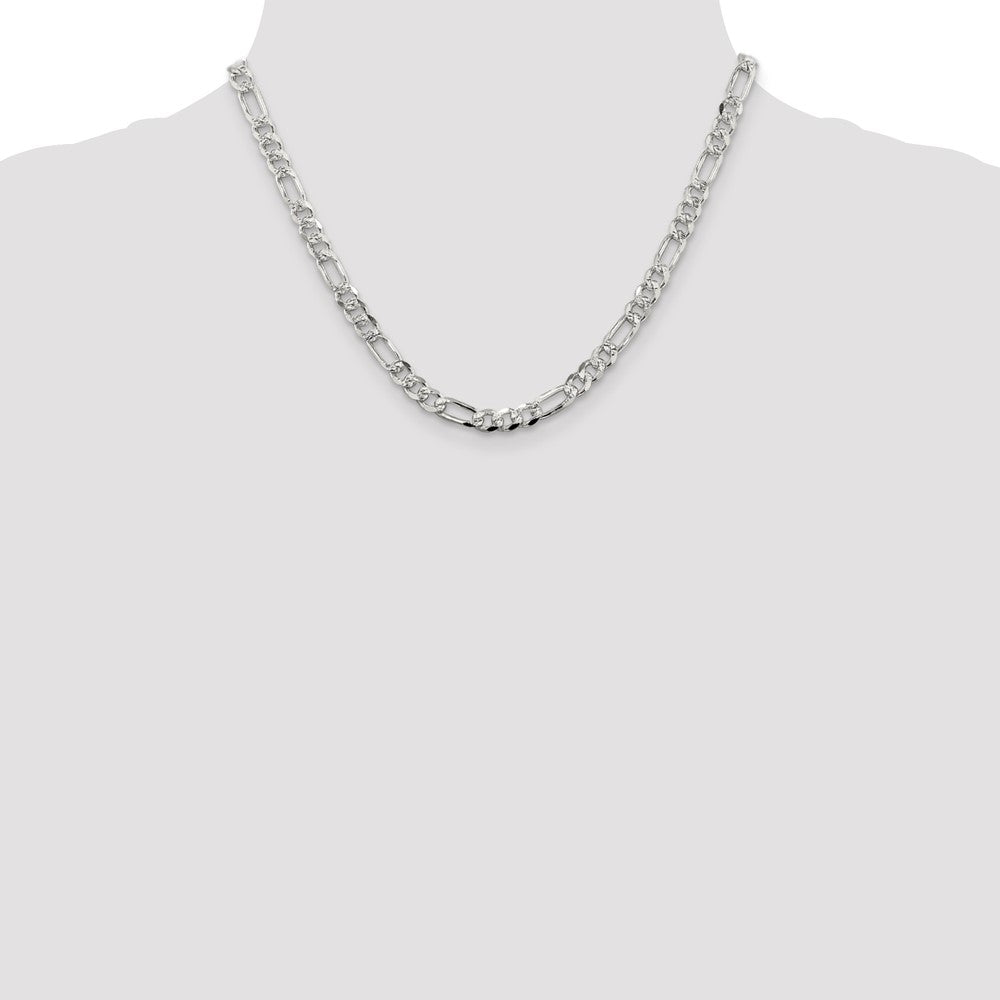 Sterling Silver 5.5mm Pav Flat Figaro Chain
