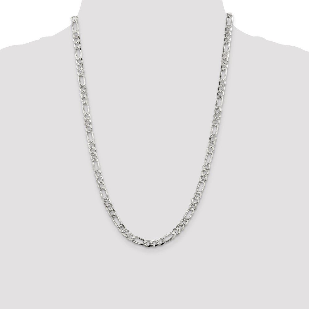 Sterling Silver 5.5mm Pav Flat Figaro Chain