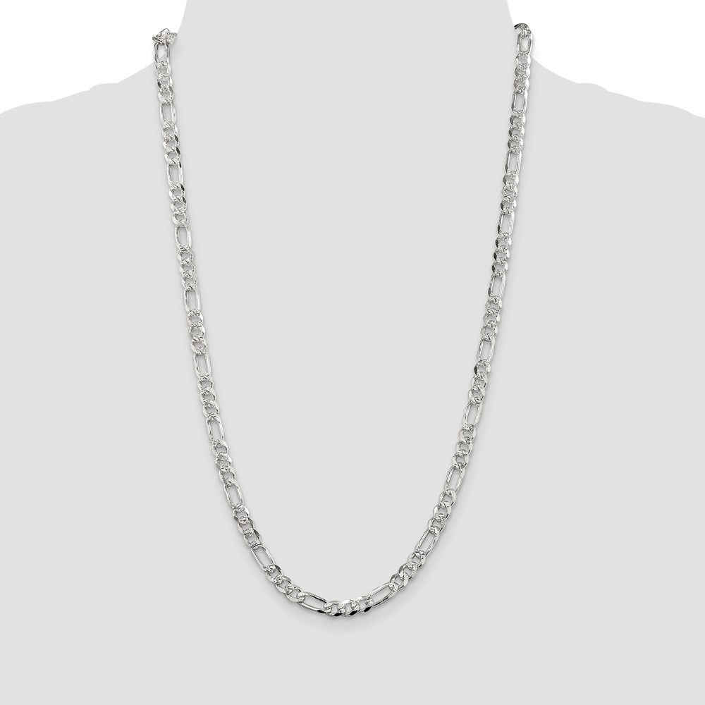 Sterling Silver 5.5mm Pav Flat Figaro Chain