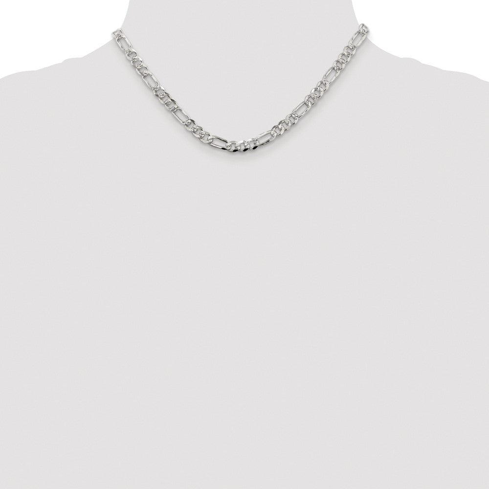 Sterling Silver Rhodium-plated 5.5mm Pav Flat Figaro Chain