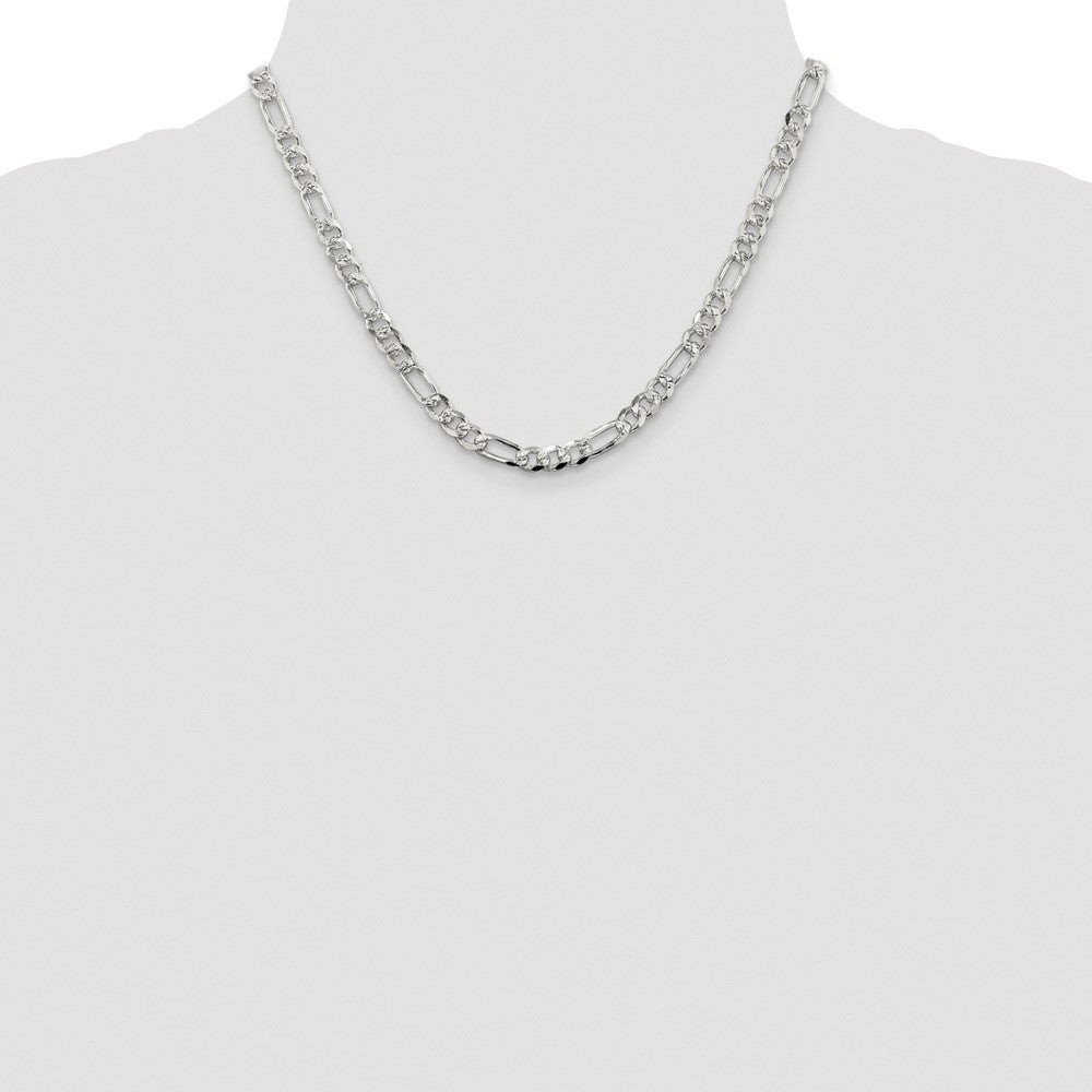 Sterling Silver Rhodium-plated 5.5mm Pav Flat Figaro Chain