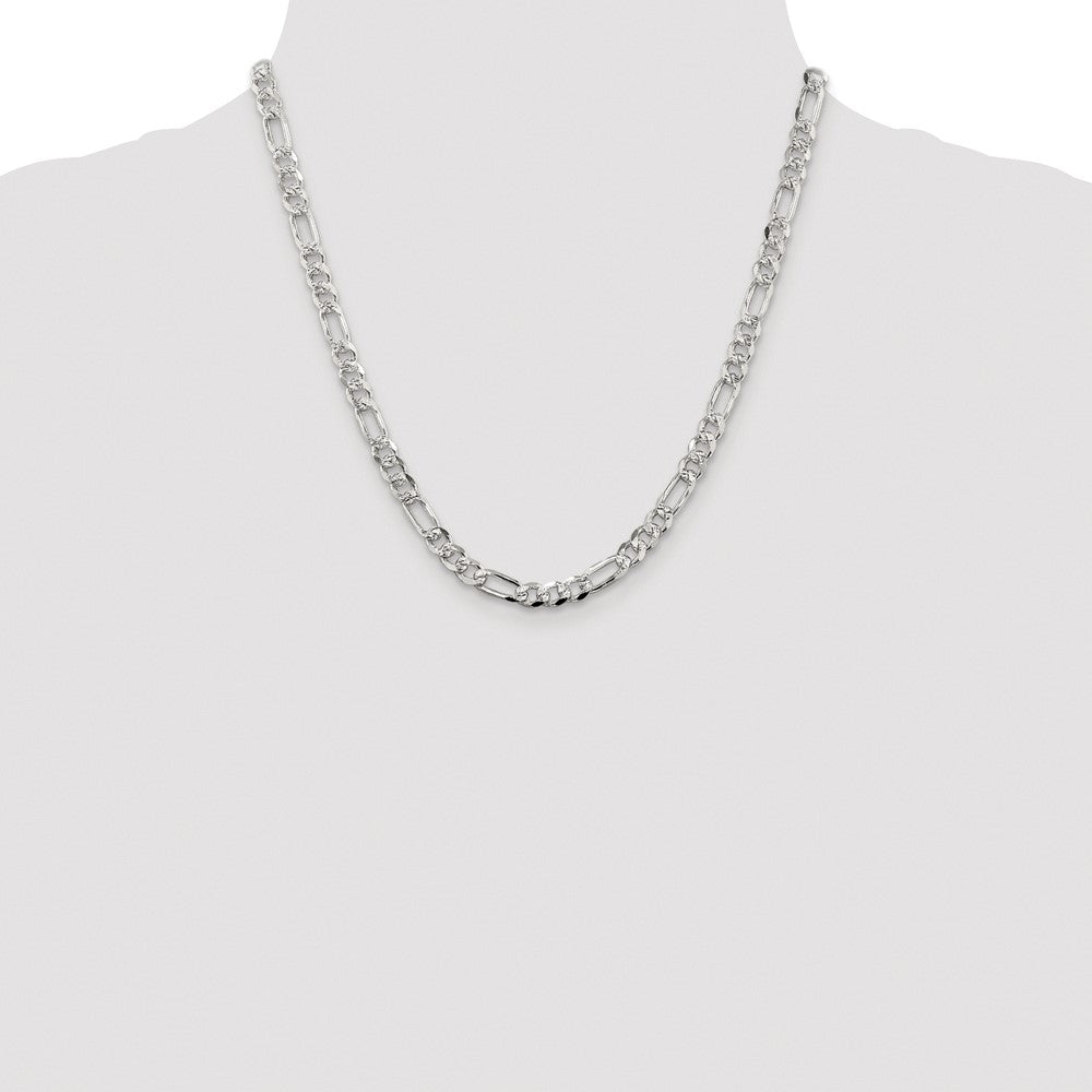 Sterling Silver Rhodium-plated 5.5mm Pav Flat Figaro Chain