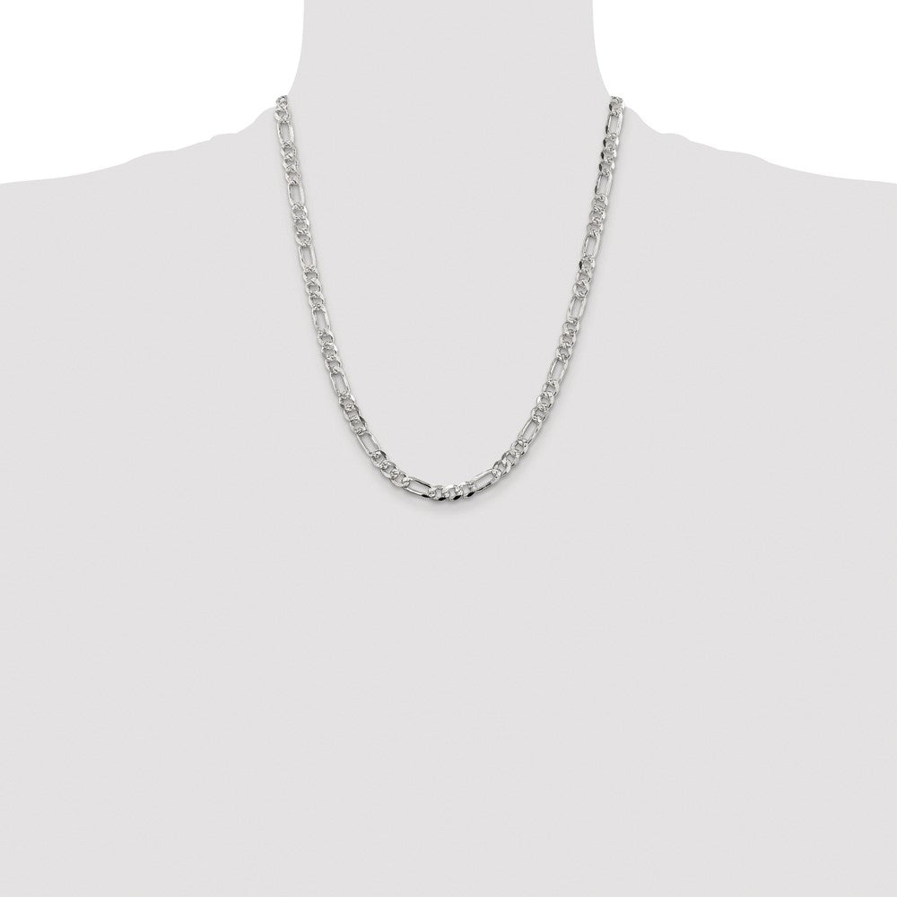 Sterling Silver Rhodium-plated 5.5mm Pav Flat Figaro Chain