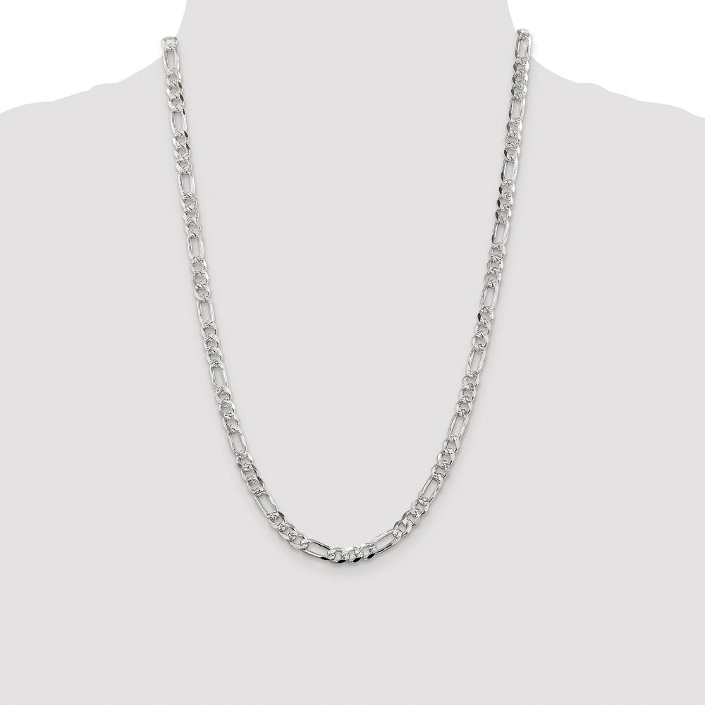 Sterling Silver Rhodium-plated 5.5mm Pav Flat Figaro Chain
