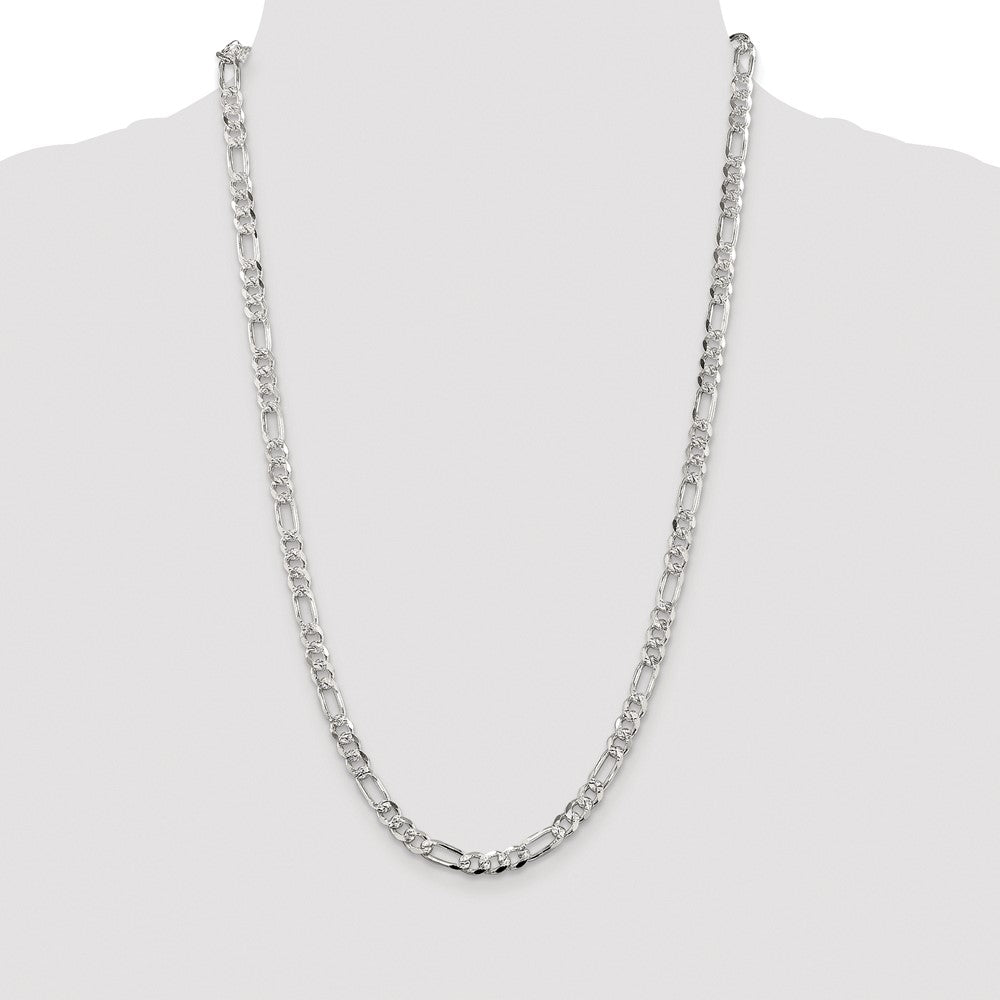 Sterling Silver Rhodium-plated 5.5mm Pav Flat Figaro Chain