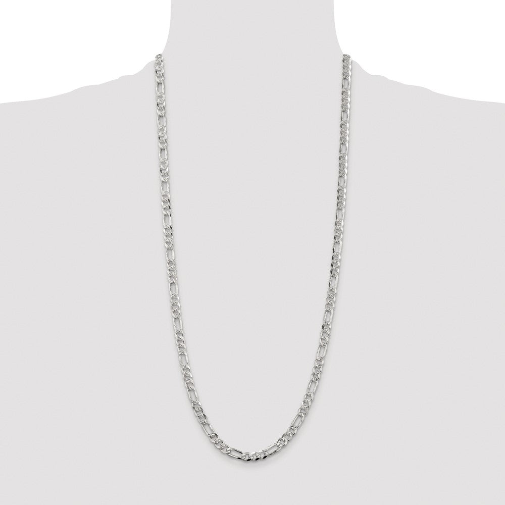 Sterling Silver Rhodium-plated 5.5mm Pav Flat Figaro Chain