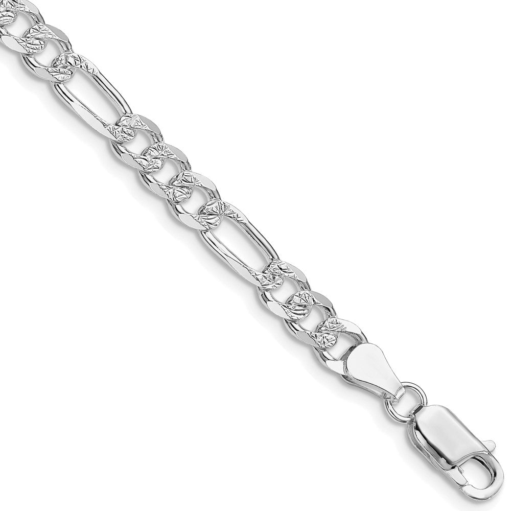 Sterling Silver Rhodium-plated 5.5mm Pav Flat Figaro Chain
