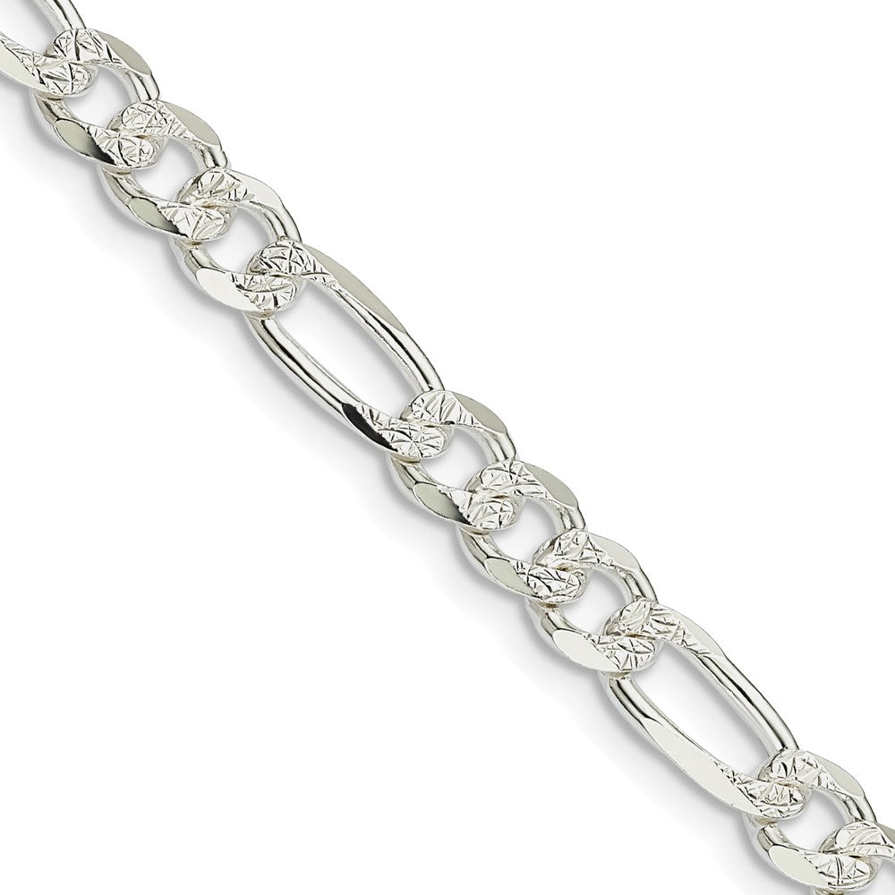 Sterling Silver 5.5mm Pav Flat Figaro Chain