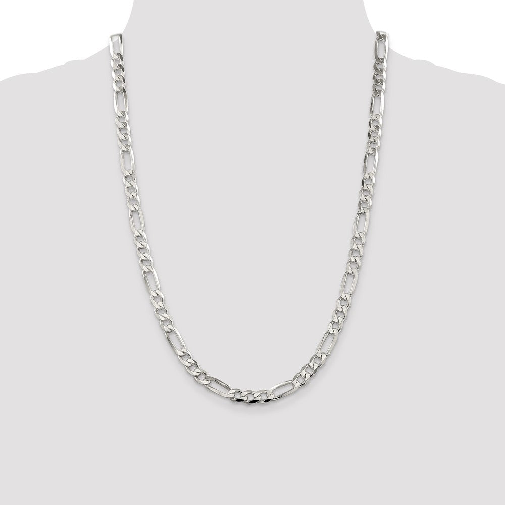 Sterling Silver 7.0mm Pav Flat Figaro Chain
