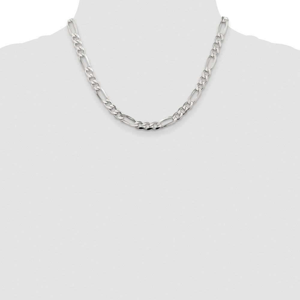 Sterling Silver Rhodium-plated 6.75mm Pav Flat Figaro Chain