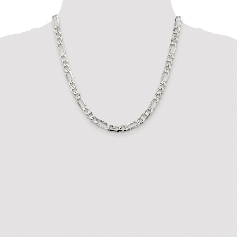Sterling Silver Rhodium-plated 6.75mm Pav Flat Figaro Chain