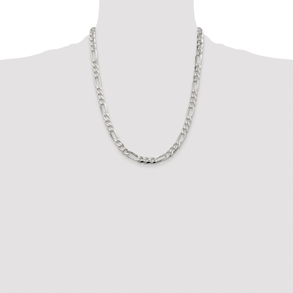 Sterling Silver Rhodium-plated 6.75mm Pav Flat Figaro Chain