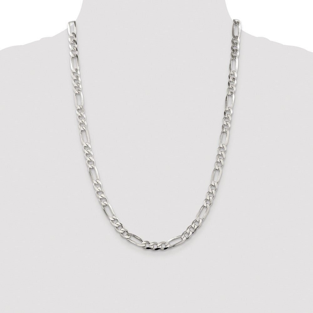 Sterling Silver Rhodium-plated 6.75mm Pav Flat Figaro Chain