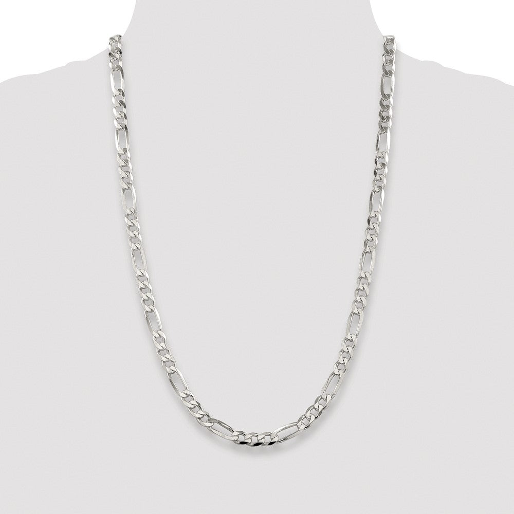Sterling Silver Rhodium-plated 6.75mm Pav Flat Figaro Chain