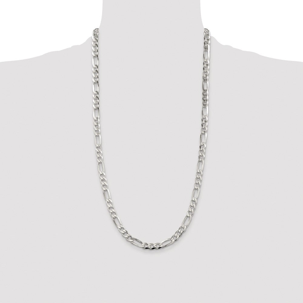 Sterling Silver Rhodium-plated 6.75mm Pav Flat Figaro Chain