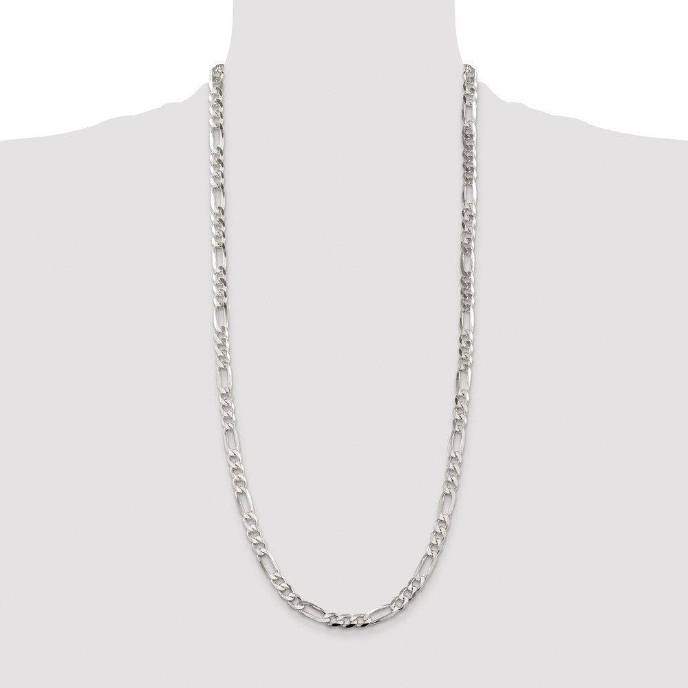 Sterling Silver Rhodium-plated 6.75mm Pav Flat Figaro Chain