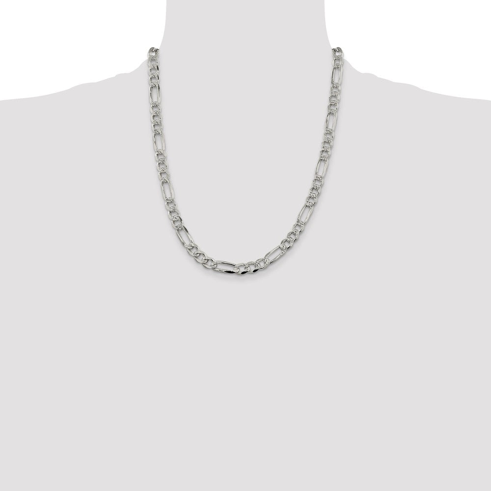 Sterling Silver 7.25mm Pav Flat Figaro Chain