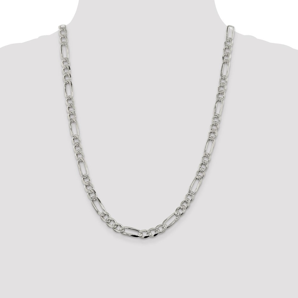 Sterling Silver 7.25mm Pav Flat Figaro Chain