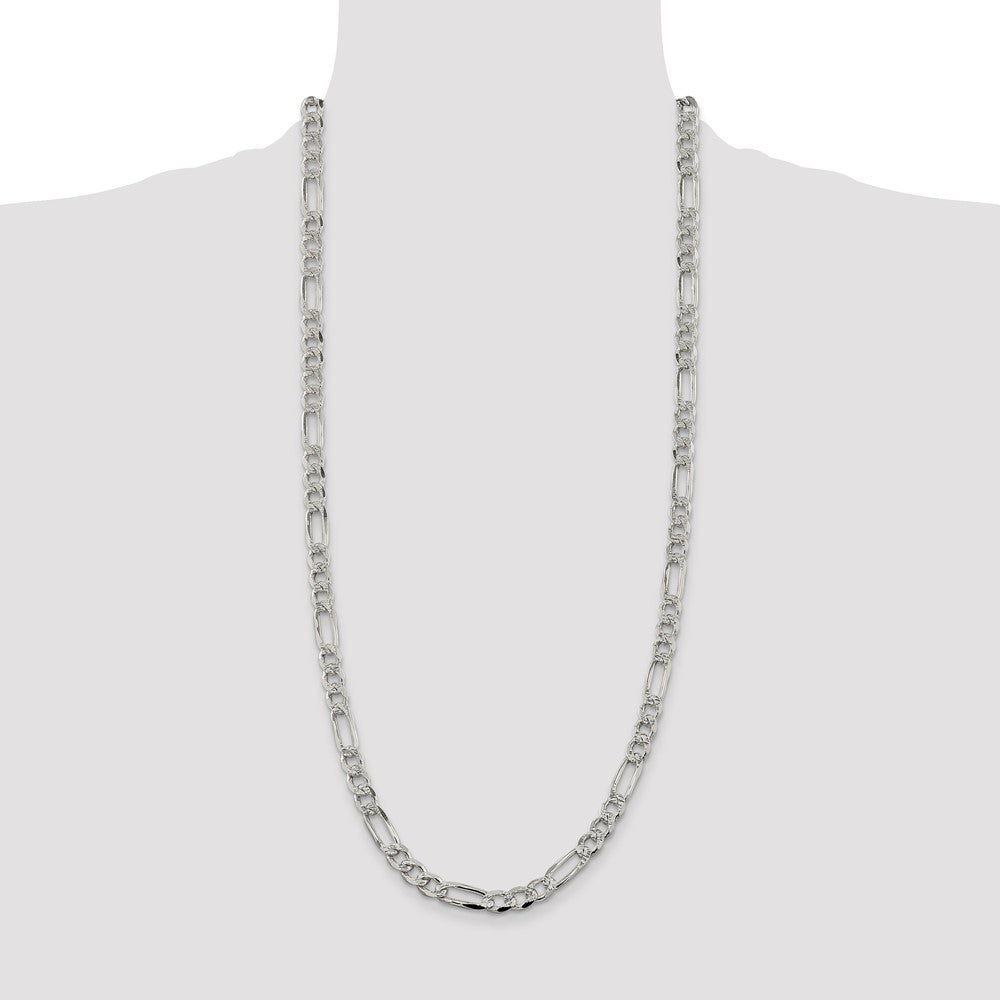 Sterling Silver 7.25mm Pav Flat Figaro Chain