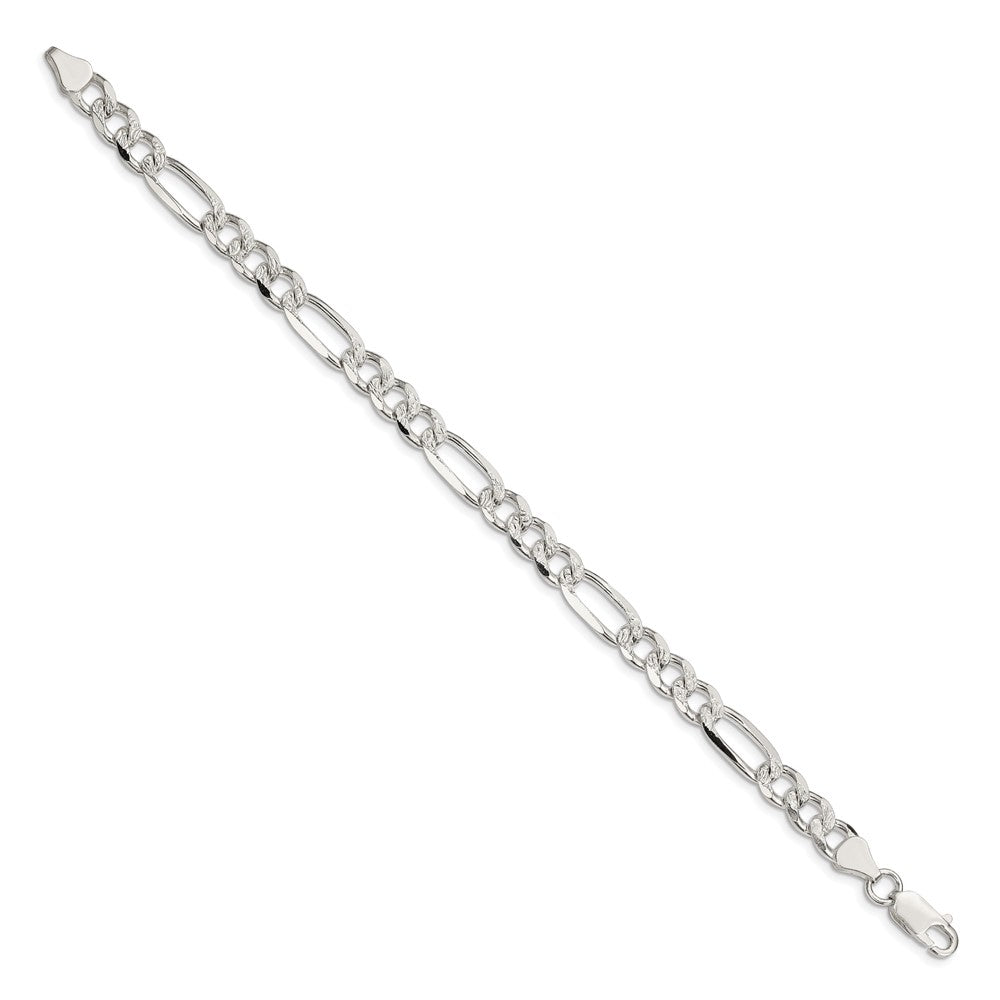 Sterling Silver 7.25mm Pav Flat Figaro Chain