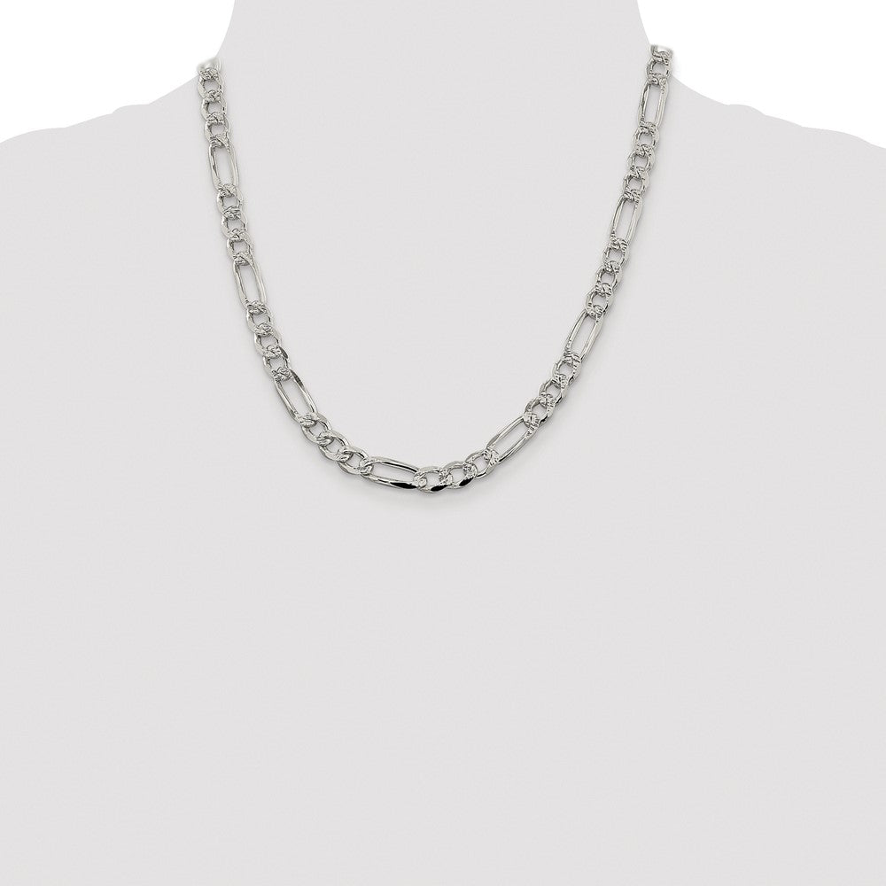 Sterling Silver Rhodium-plated 7.25mm Pav Flat Figaro Chain