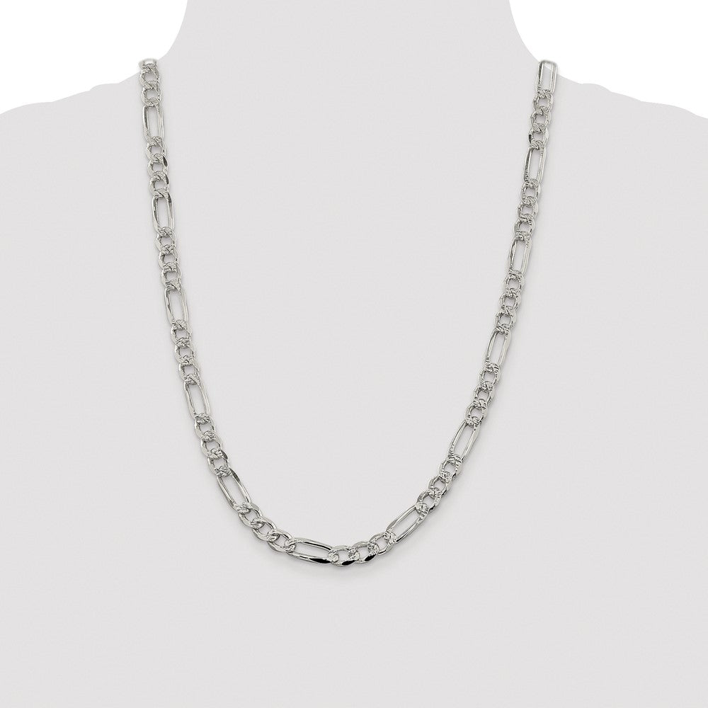 Sterling Silver Rhodium-plated 7.25mm Pav Flat Figaro Chain