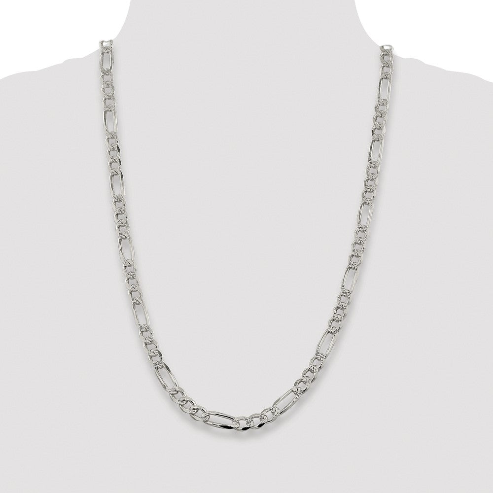 Sterling Silver Rhodium-plated 7.25mm Pav Flat Figaro Chain