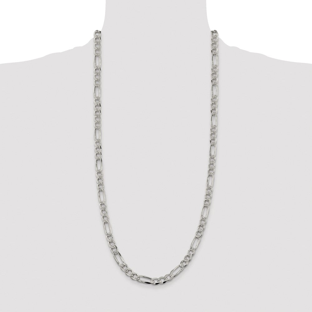 Sterling Silver Rhodium-plated 7.25mm Pav Flat Figaro Chain