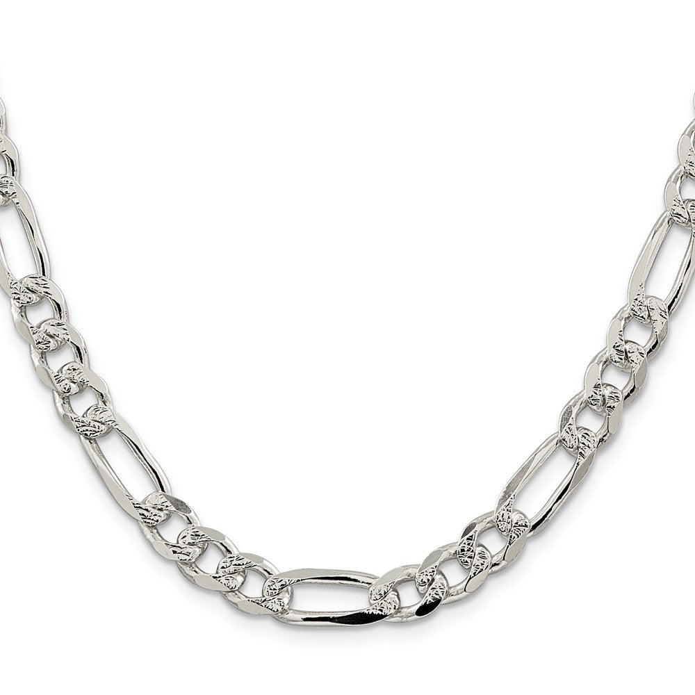 Sterling Silver 8mm Pav Flat Figaro Chain