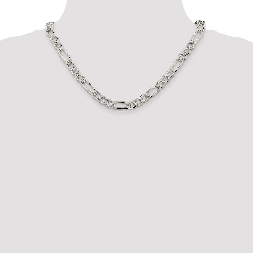 Sterling Silver 8mm Pav Flat Figaro Chain