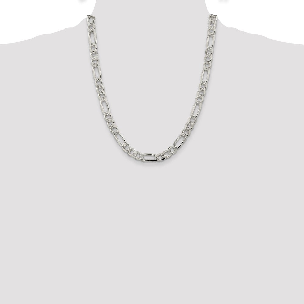 Sterling Silver 8mm Pav Flat Figaro Chain