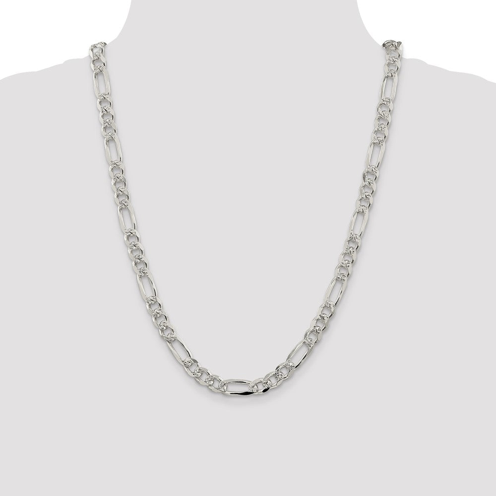 Sterling Silver 8mm Pav Flat Figaro Chain