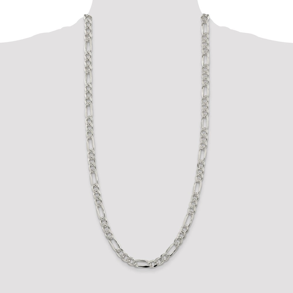 Sterling Silver 8mm Pav Flat Figaro Chain