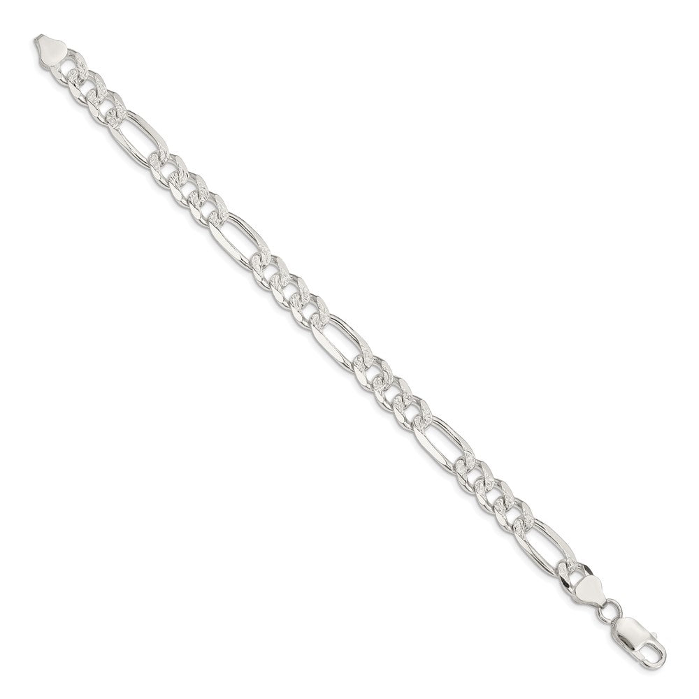 Sterling Silver 8mm Pav Flat Figaro Chain