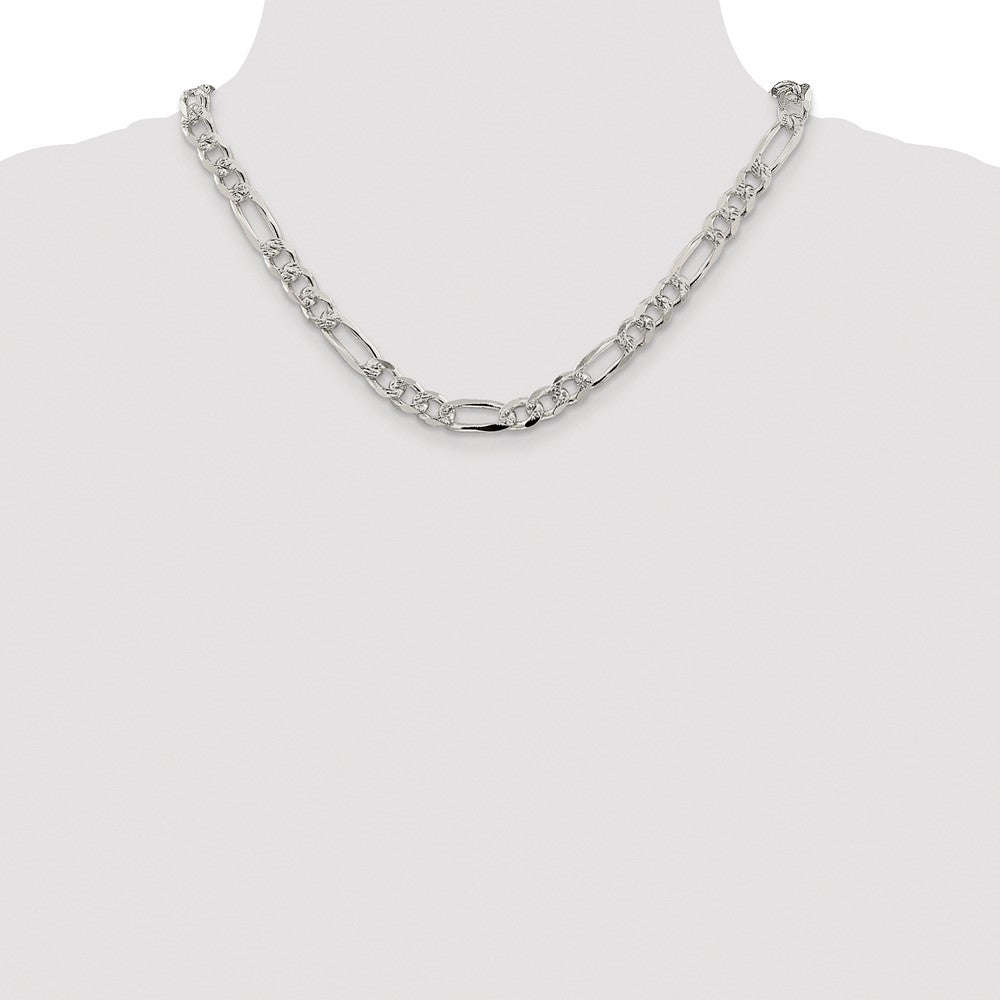 Sterling Silver Rhodium-plated 8mm Pav Flat Figaro Chain