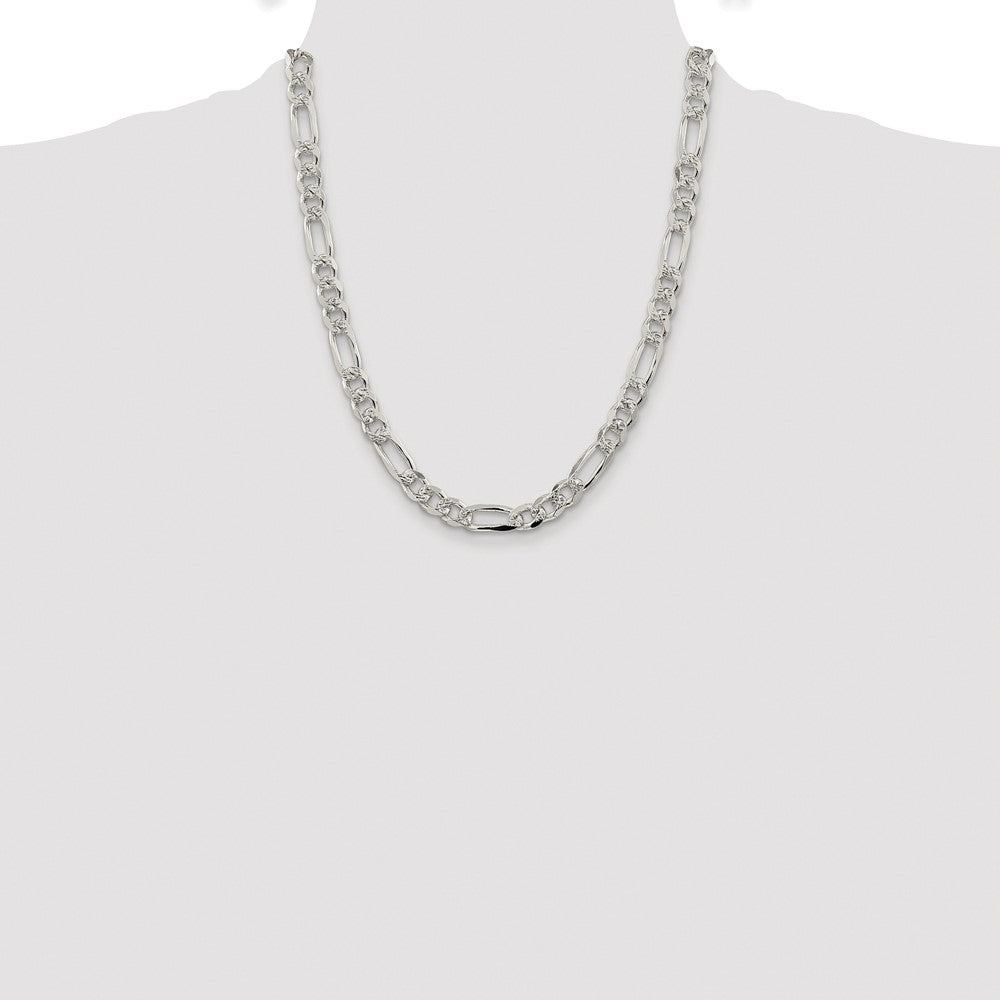 Sterling Silver Rhodium-plated 8mm Pav Flat Figaro Chain
