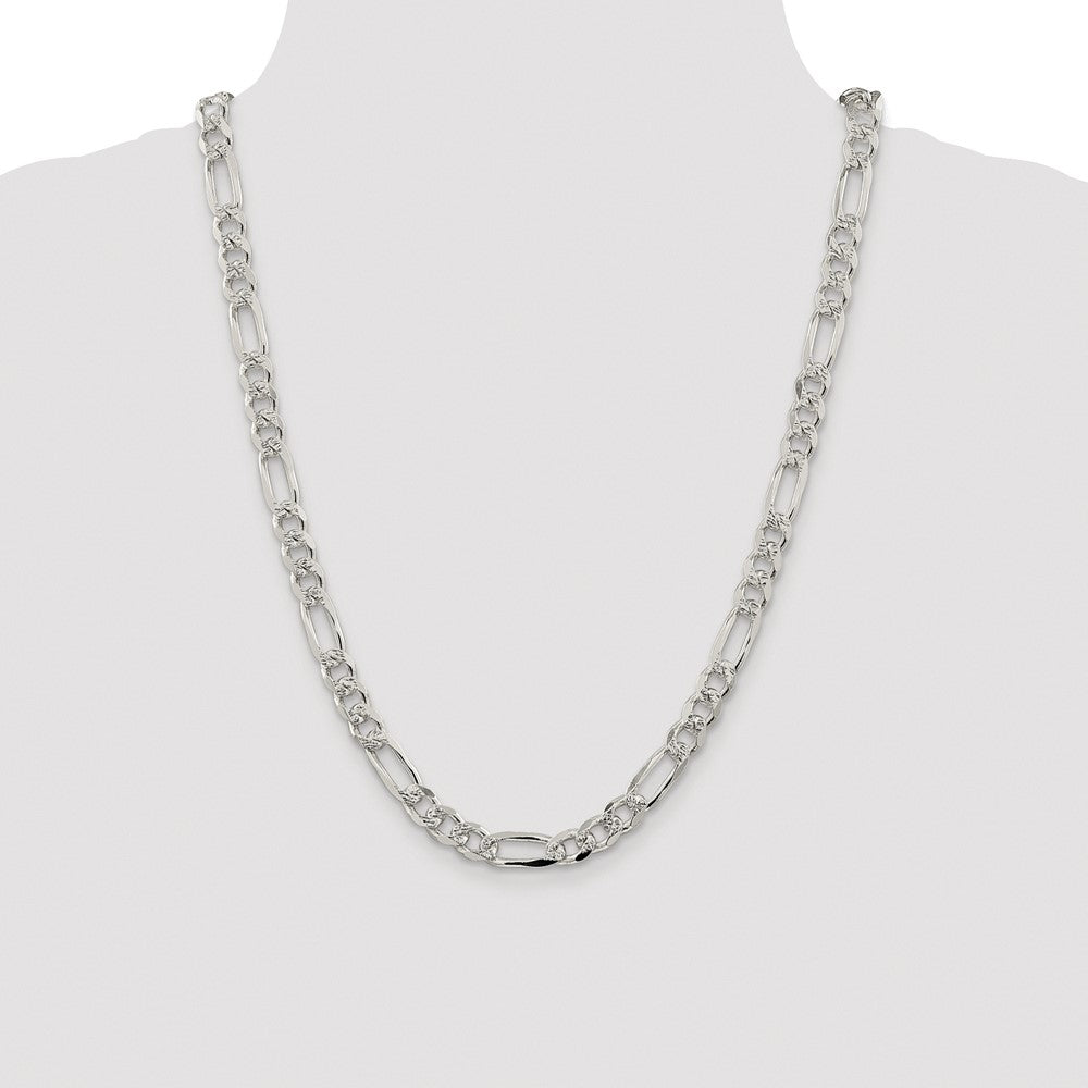 Sterling Silver Rhodium-plated 8mm Pav Flat Figaro Chain