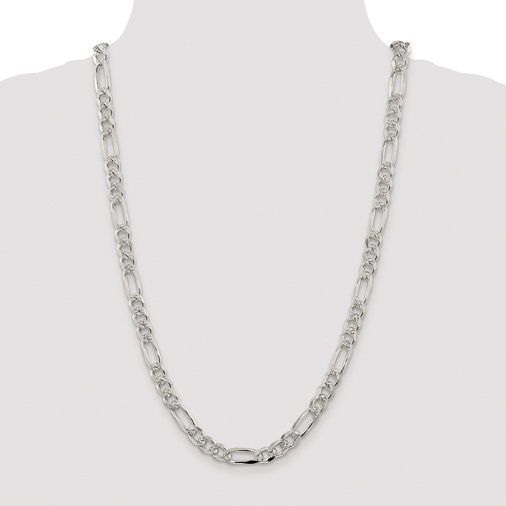 Sterling Silver Rhodium-plated 8mm Pav Flat Figaro Chain